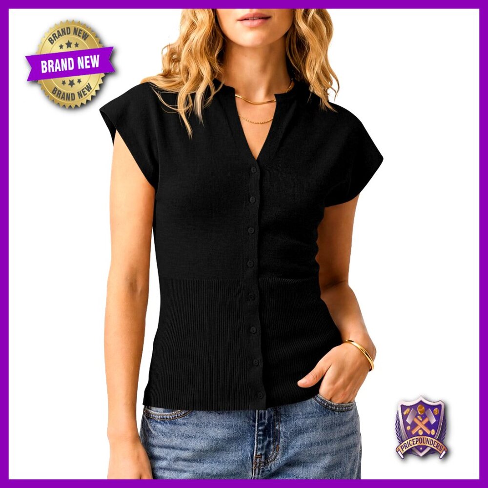 Ribbed V-Neck Button Down Sweater Vest Lightweight Knit Fitted Cardigan Chic